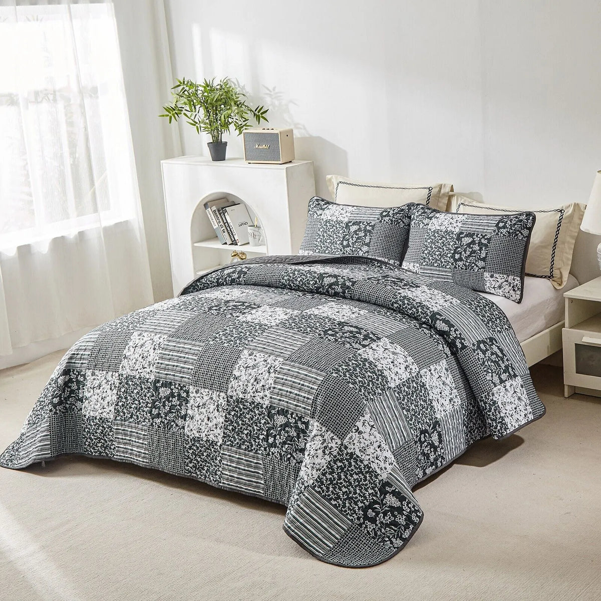 Lush Blush patch Floral 3 Pc Bedspread & Pillow Cover Set - Image 2
