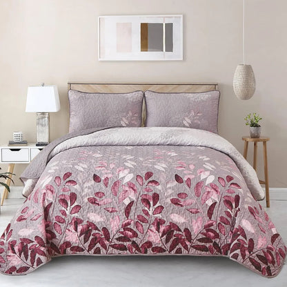 Pink Floral Grove Bedspread Coverlet 3 Piece Set