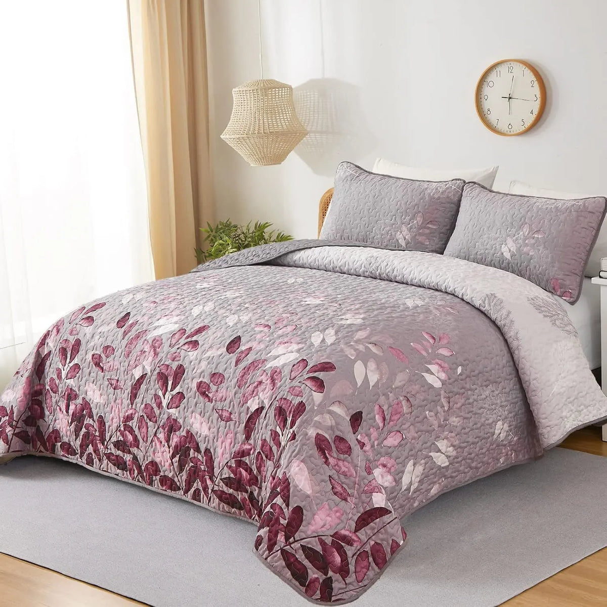 Pink Floral Grove Bedspread Coverlet 3 Piece Set - Image 2