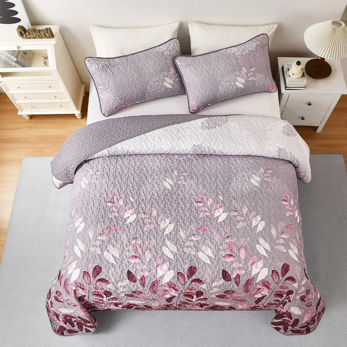 Pink Floral Grove Bedspread Coverlet 3 Piece Set - Image 3