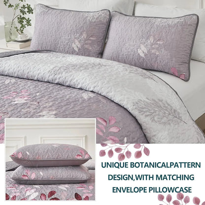 Pink Floral Grove Bedspread Coverlet 3 Piece Set - Image 4