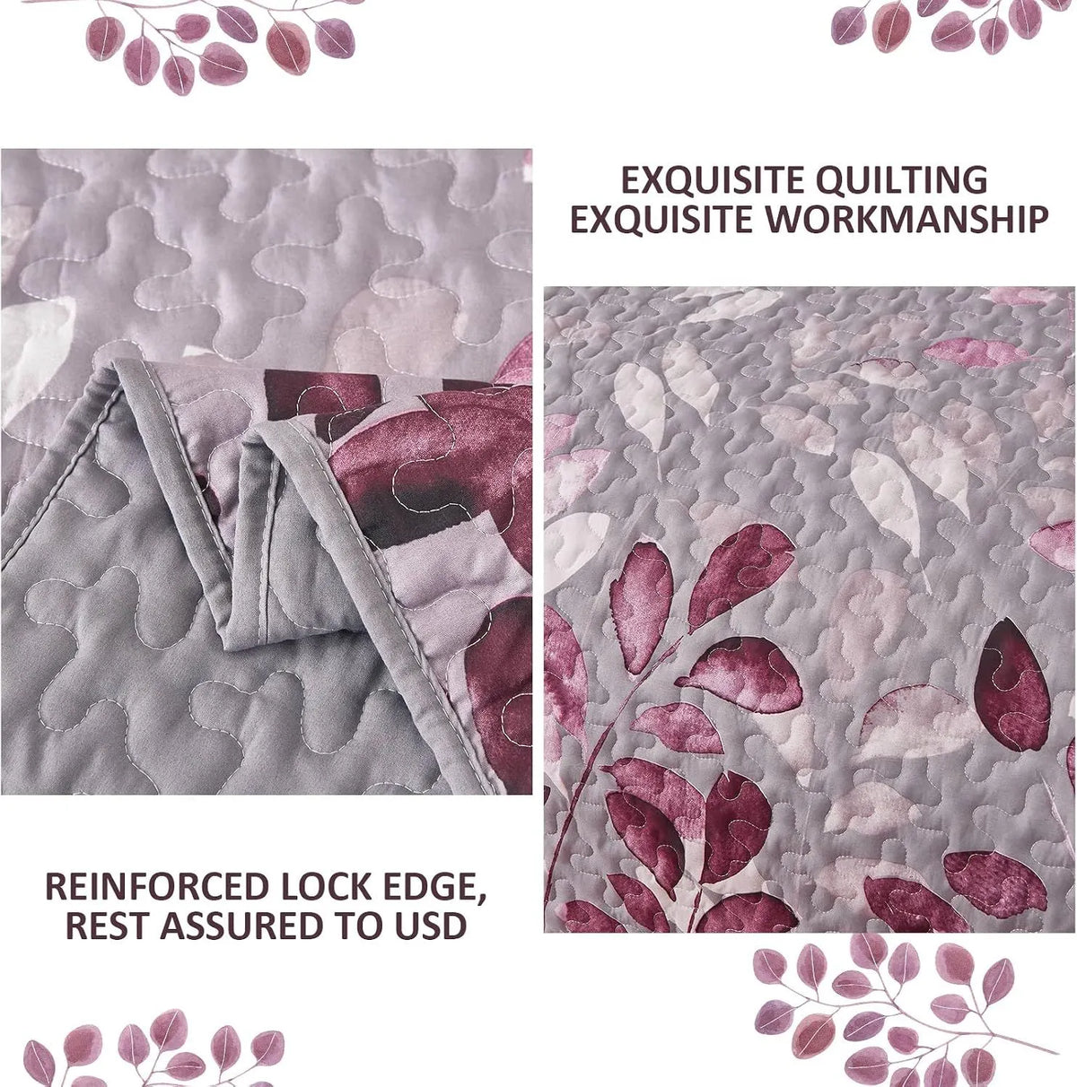 Pink Floral Grove Bedspread Coverlet 3 Piece Set - Image 5