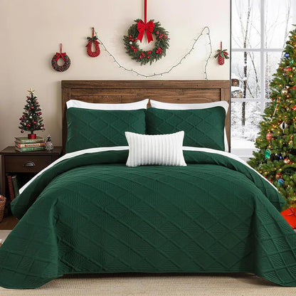 Green Wave Bloom Bedspread Coverlet 3 Piece Set