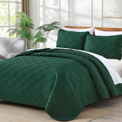 Green Wave Bloom Bedspread Coverlet 3 Piece Set - Image 2