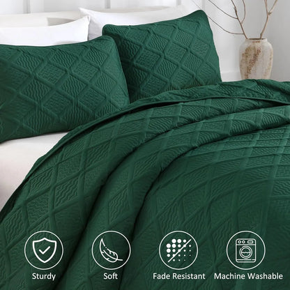 Green Wave Bloom Bedspread Coverlet 3 Piece Set - Image 3