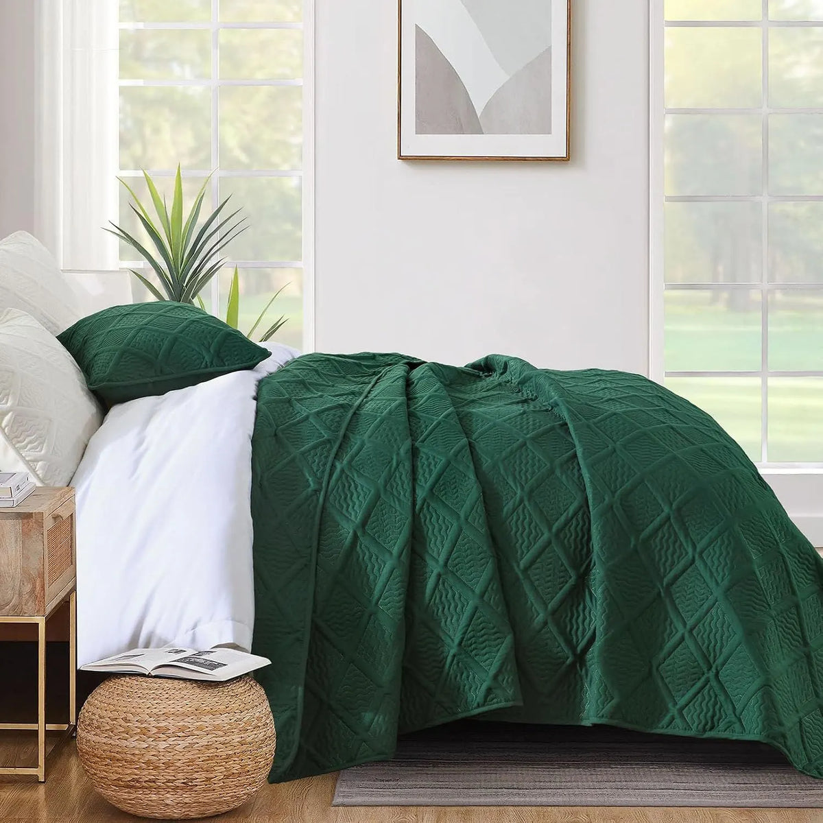 Green Wave Bloom Bedspread Coverlet 3 Piece Set - Image 4