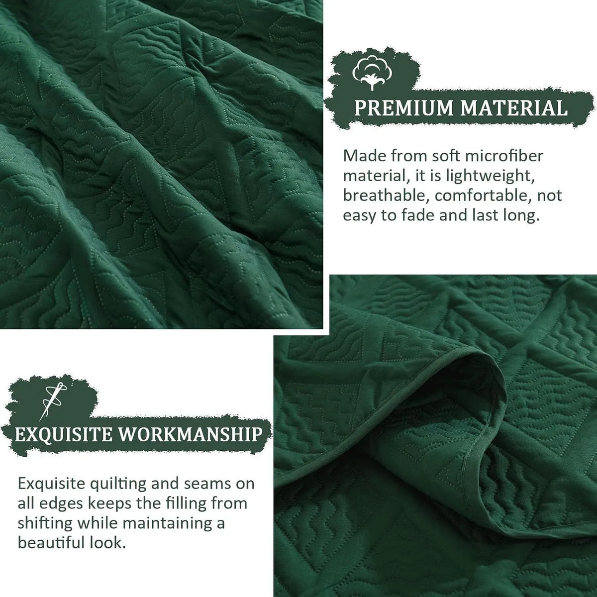 Green Wave Bloom Bedspread Coverlet 3 Piece Set - Image 5