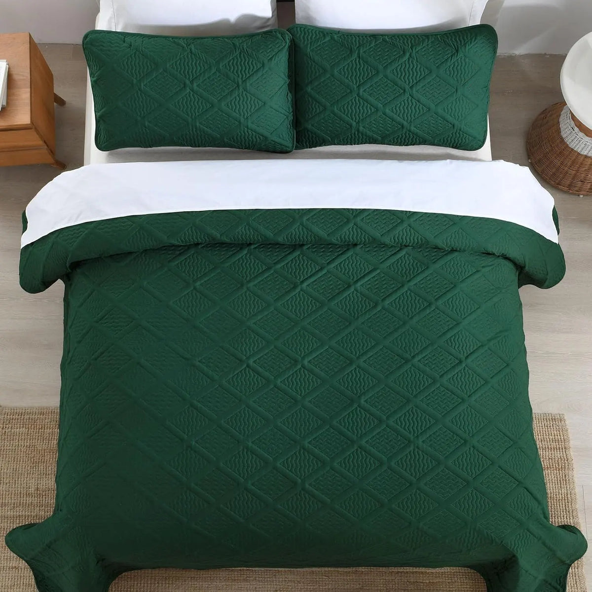 Green Wave Bloom Bedspread Coverlet 3 Piece Set - Image 7