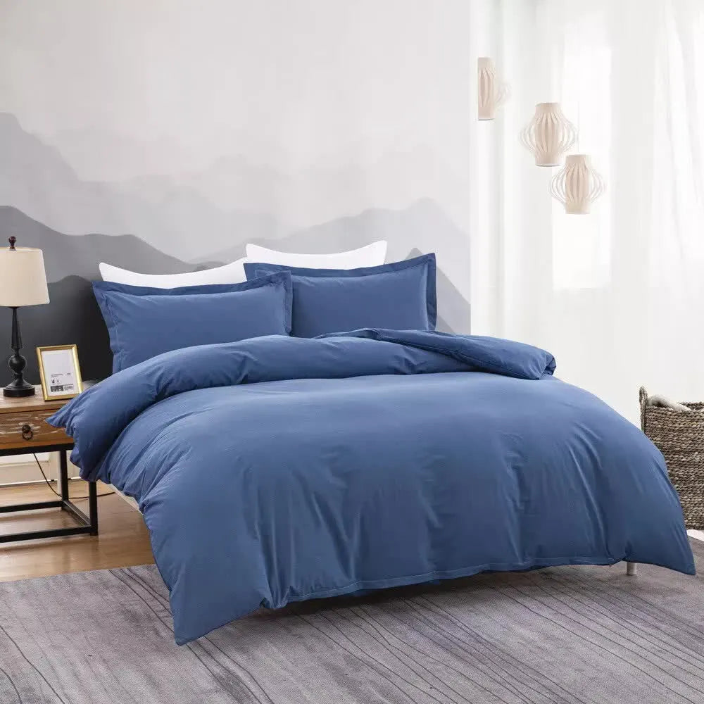 100% cotton Premium Doona Duvet Quilt Cover Set with Soft Pillowcases - Blue-Queen - Image 3