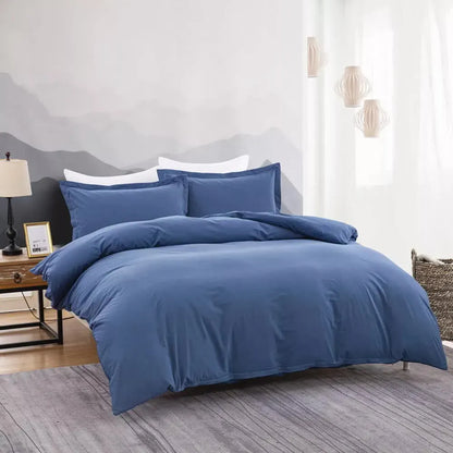 100% cotton Premium Doona Duvet Quilt Cover Set with Soft Pillowcases - Blue-Queen - Image 3