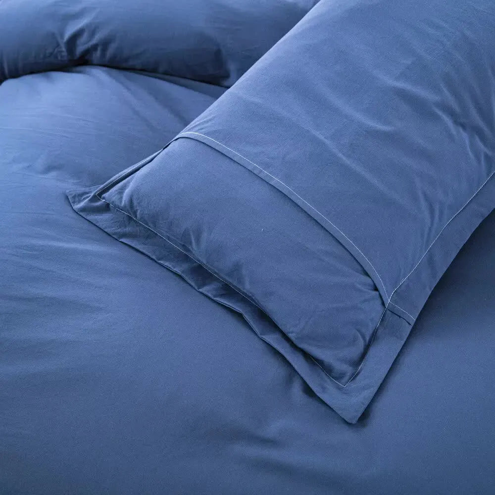 100% cotton Premium Doona Duvet Quilt Cover Set with Soft Pillowcases - Blue-Queen - Image 5