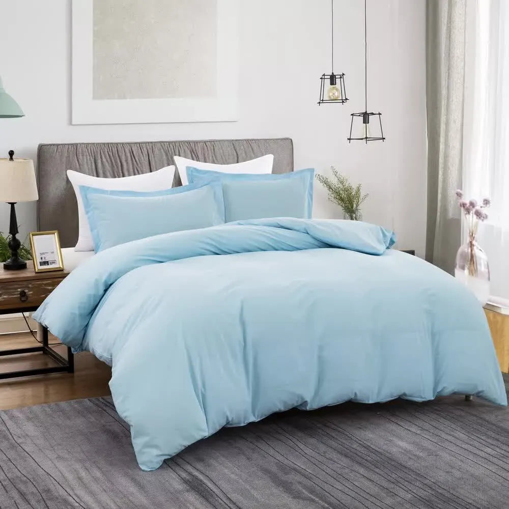 100% cotton Premium Doona Duvet Quilt Cover Set with Soft Pillowcases - Aqua-Queen - Image 2
