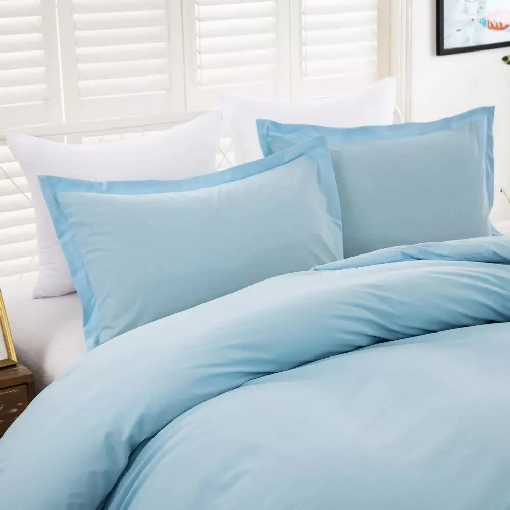 100% cotton Premium Doona Duvet Quilt Cover Set with Soft Pillowcases - Aqua-Queen - Image 3