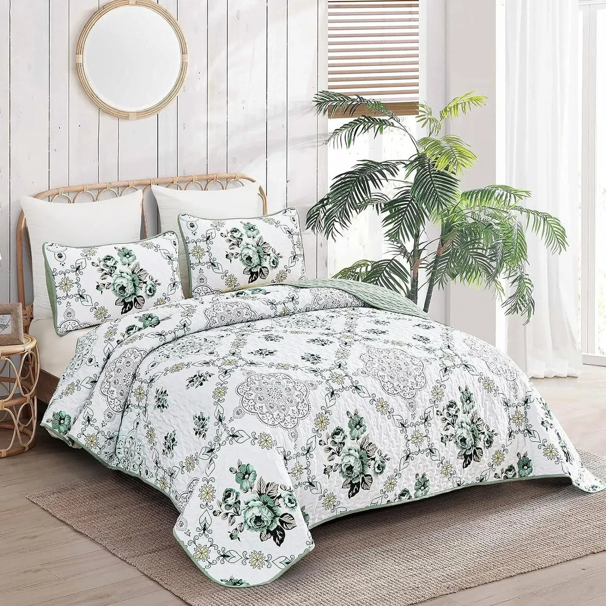 Sage Fiore Medallion Bloom Quilt / Doona / Duvet Cover set - Image 2