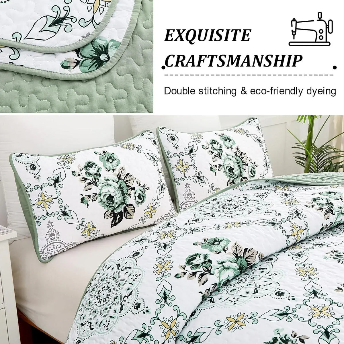 Sage Fiore Medallion Bloom Quilt / Doona / Duvet Cover set - Image 5
