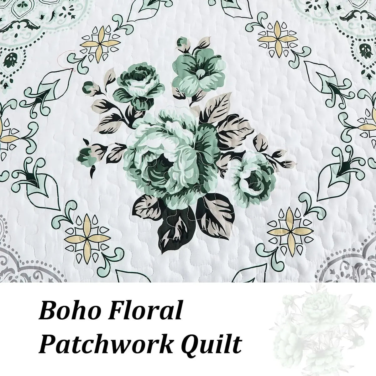 Sage Fiore Medallion Bloom Quilt / Doona / Duvet Cover set - Image 6
