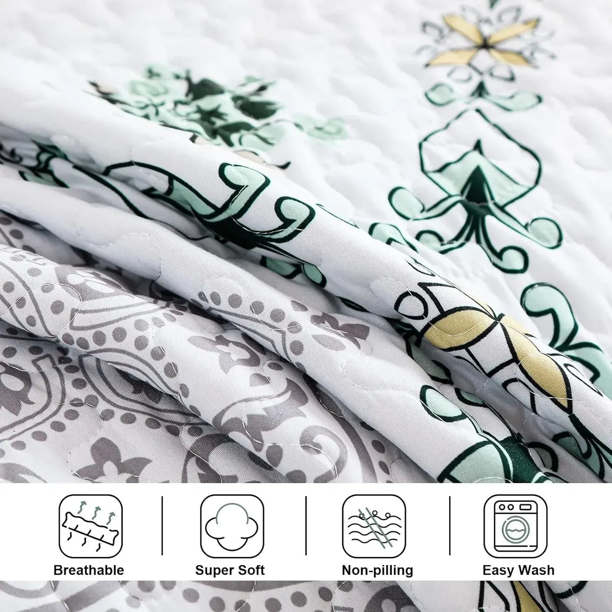 Sage Fiore Medallion Bloom Quilt / Doona / Duvet Cover set - Image 7