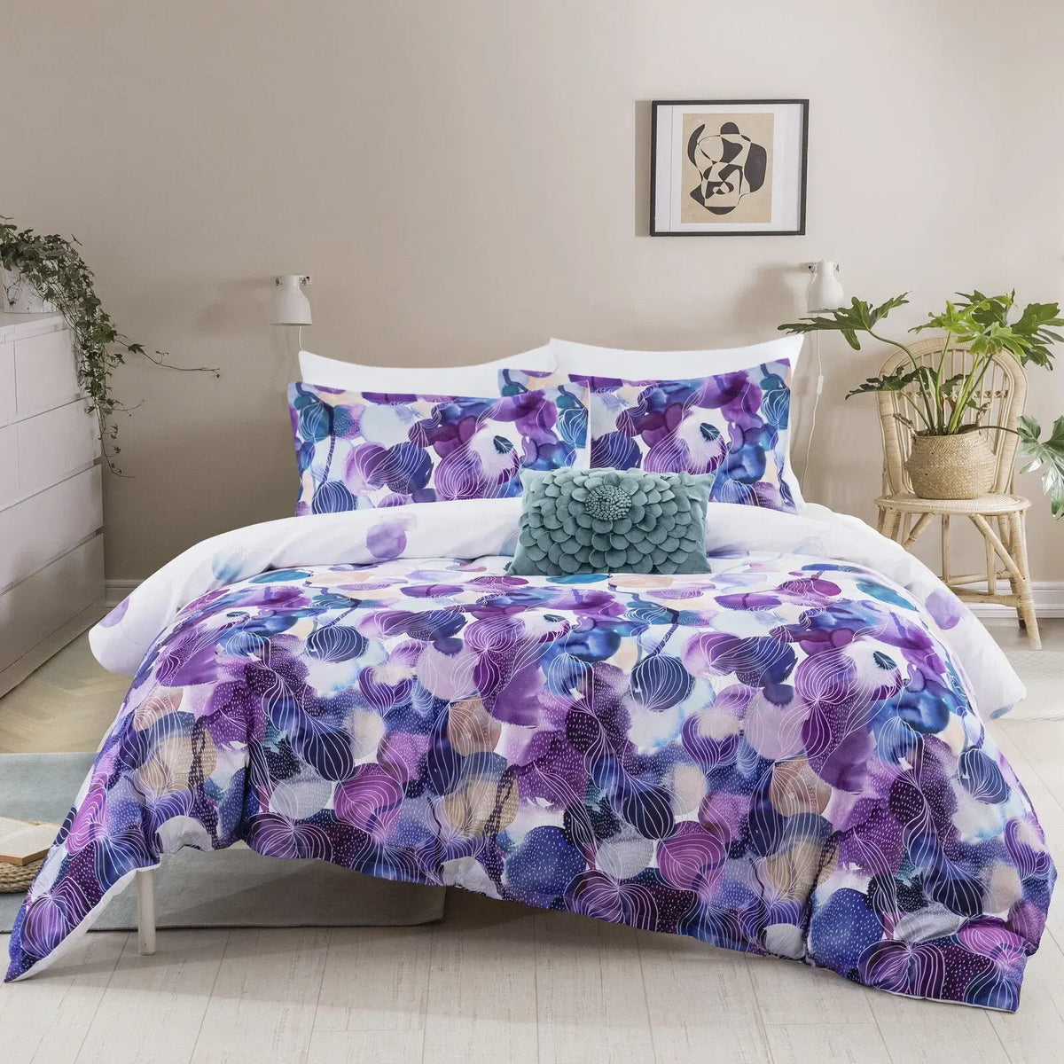 Violet Fiore Leaf Mirage Quilt / Doona / Duvet Cover set