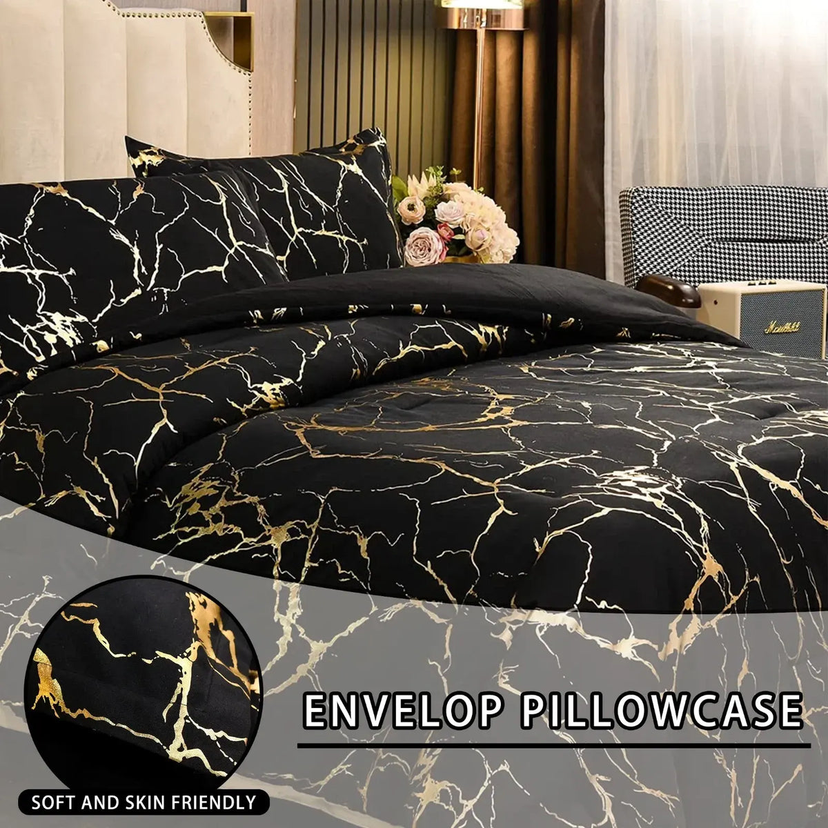 Black Gold Palermo Willow Quilt / Doona / Duvet Cover set - Image 4