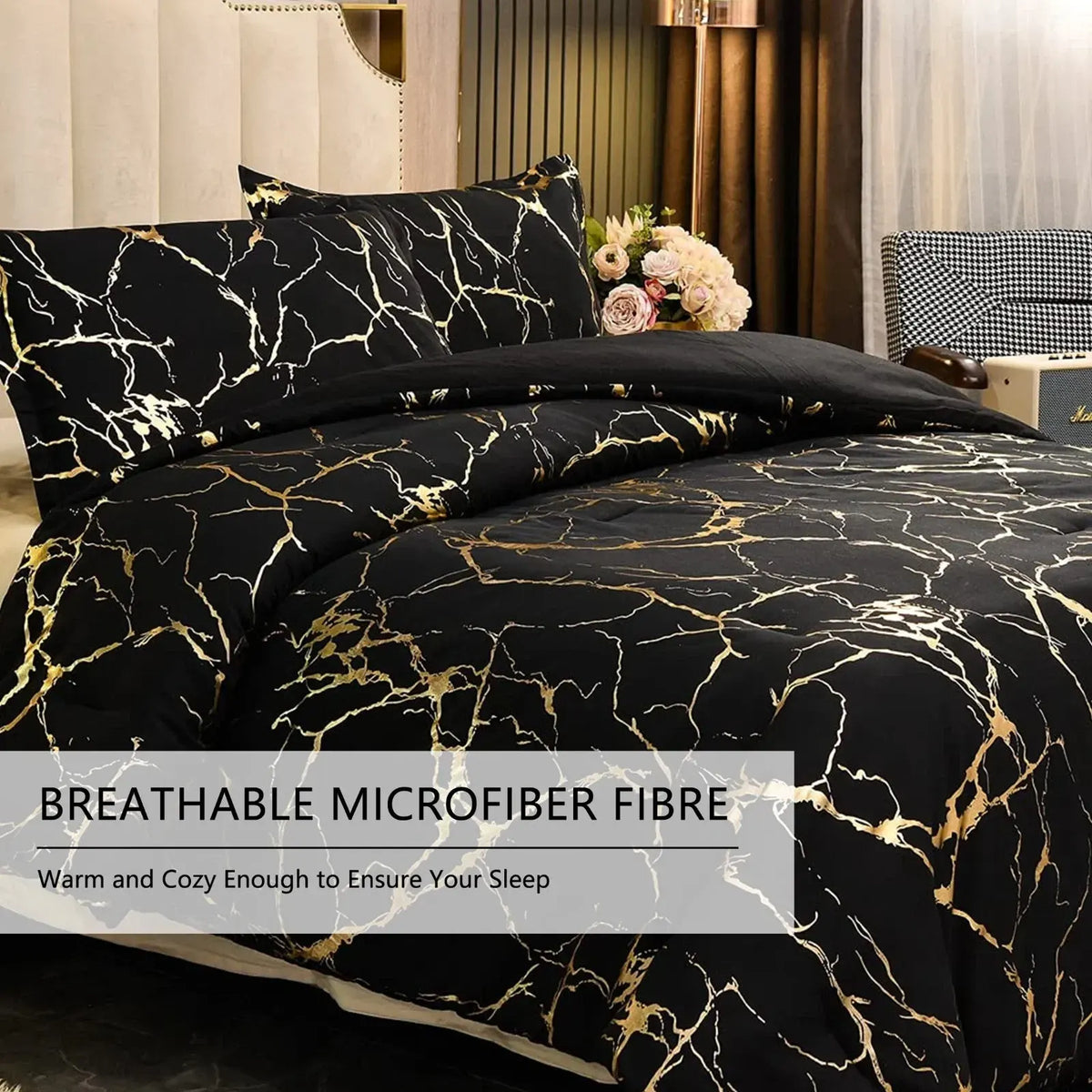 Black Gold Palermo Willow Quilt / Doona / Duvet Cover set - Image 5