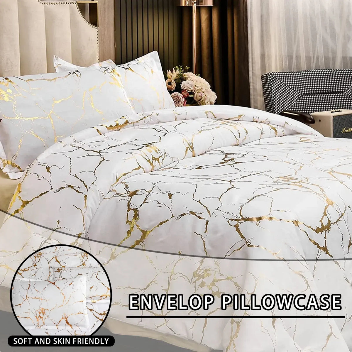White Golden Nordic Atelier Quilt / Doona / Duvet Cover set - Image 2