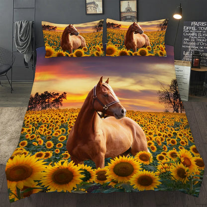 Horse Sunflowers Verona Elegance Quilt / Doona / Duvet Cover set - Image 3