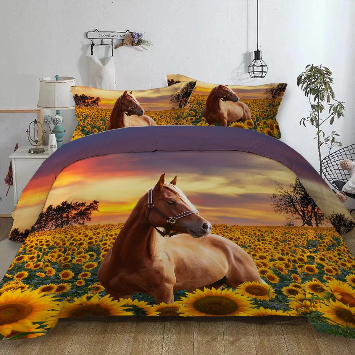 Horse Sunflowers Verona Elegance Quilt / Doona / Duvet Cover set - Image 2