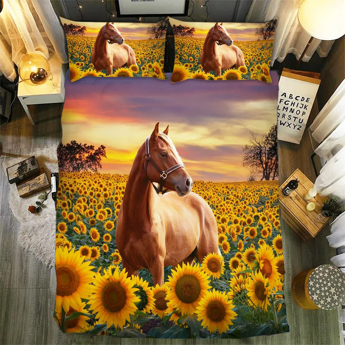 Horse Sunflowers Verona Elegance Quilt / Doona / Duvet Cover set - Image 4