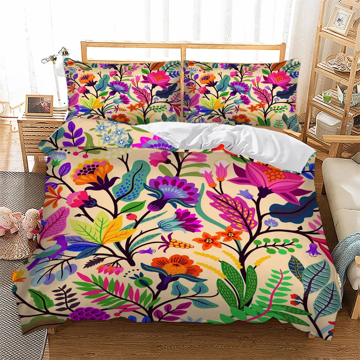 Vibrant Botanical Garden Quilt / Doona / Duvet Cover set - Image 3