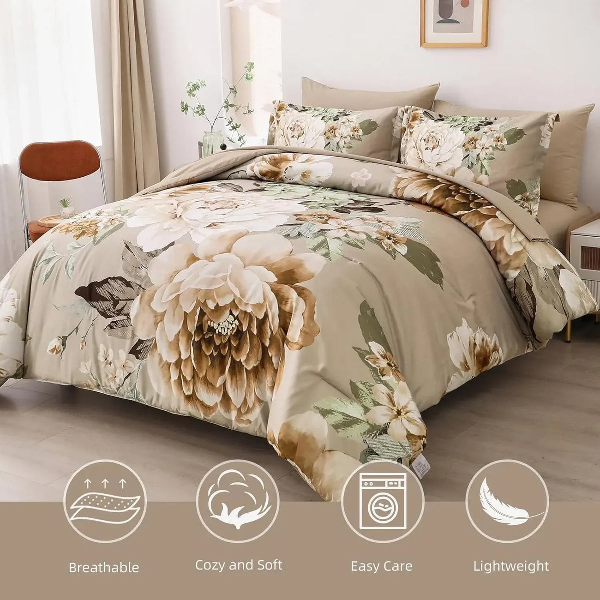 Beige Bloom Lumiere Heritage Quilt / Doona / Duvet Cover set - Image 3