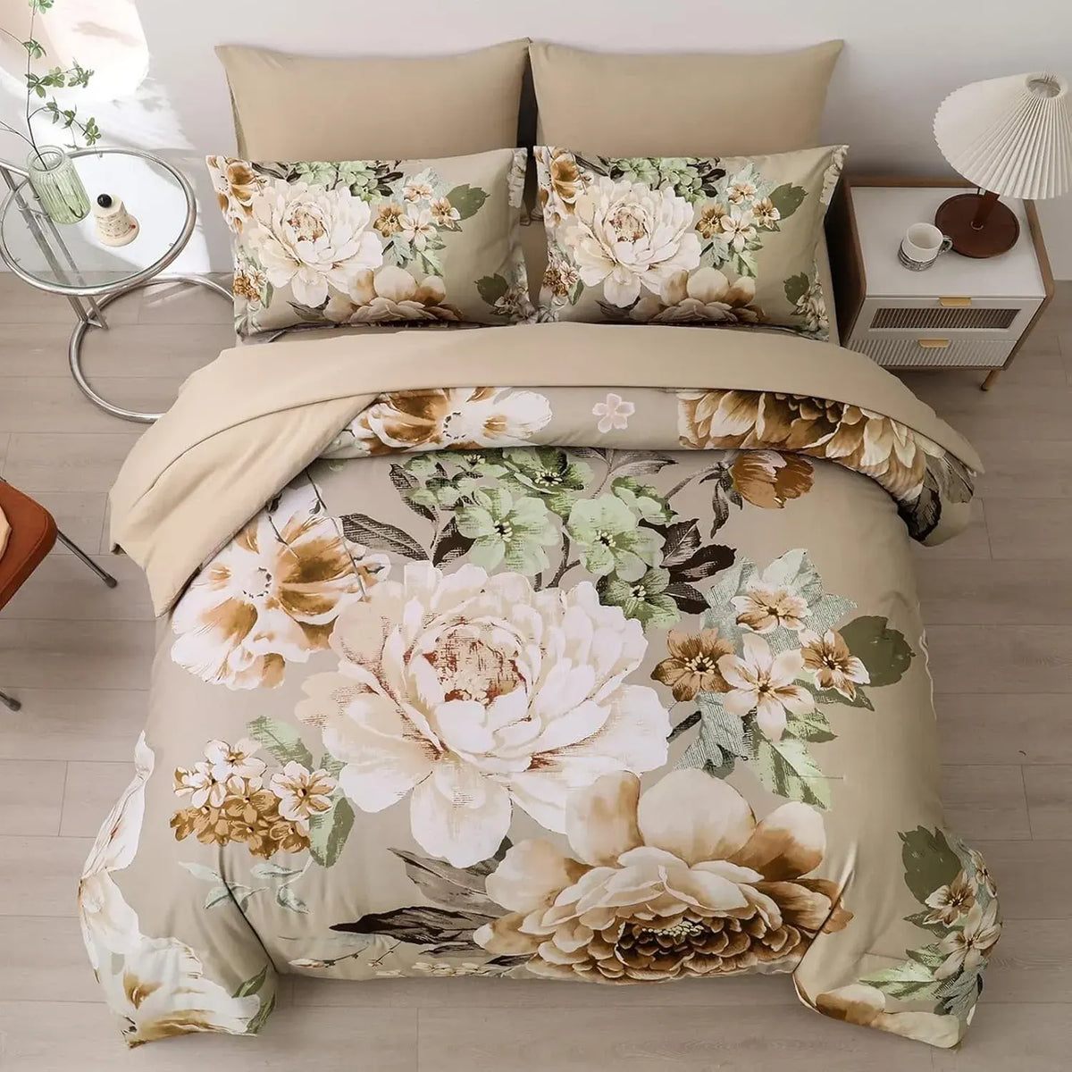 Beige Bloom Lumiere Heritage Quilt / Doona / Duvet Cover set - Image 2