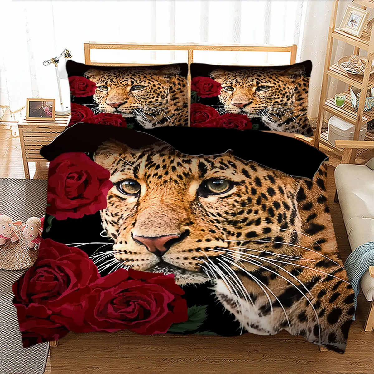 Leopard Rose Noir Quilt / Doona / Duvet Cover set - Image 3