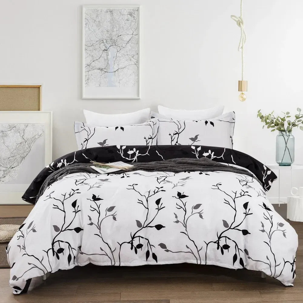 Black White Willow Branch Quilt / Doona / Duvet Cover set