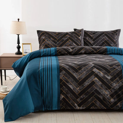 Marble Teal Nero Chevron Luxe Quilt / Doona / Duvet Cover set - Image 2