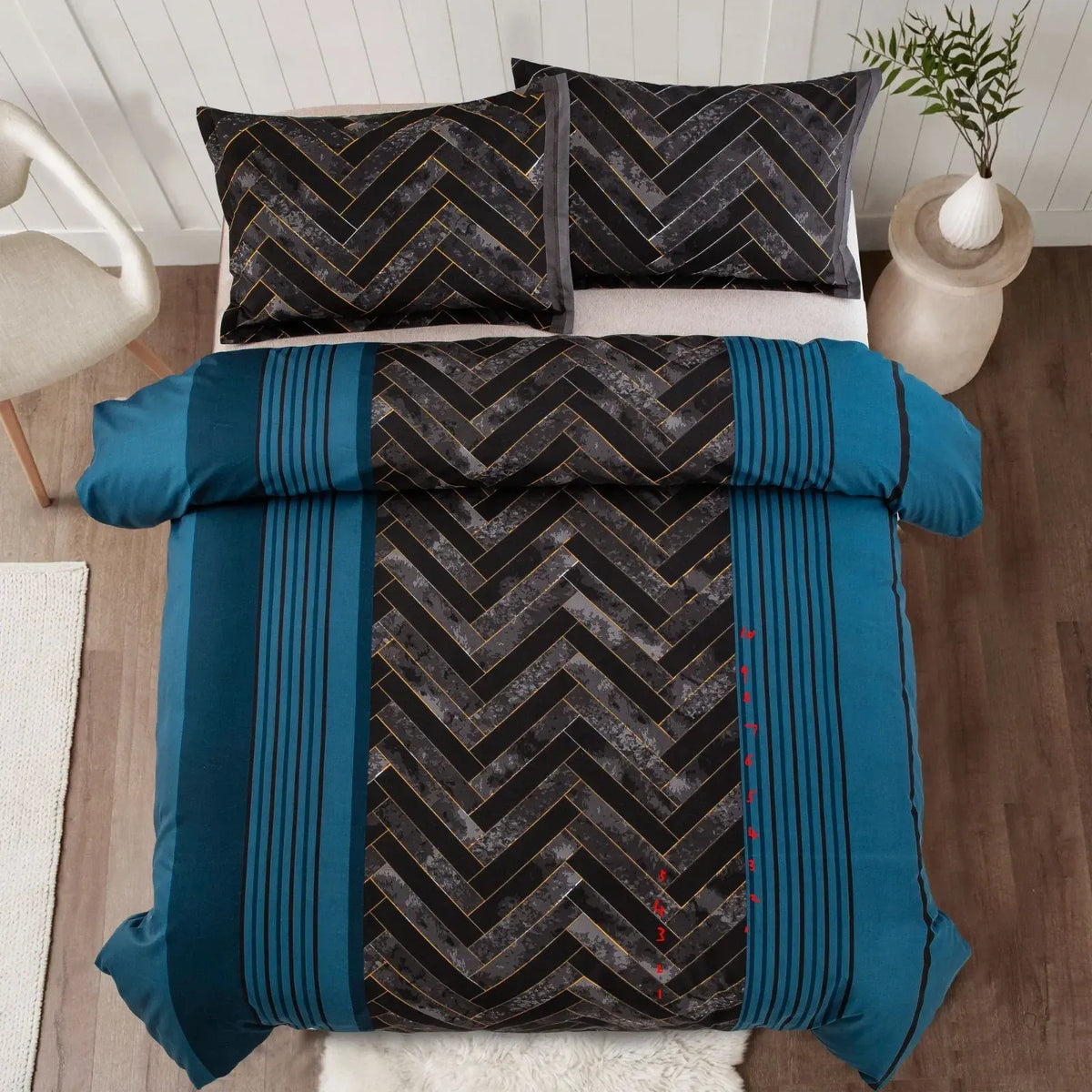 Marble Teal Nero Chevron Luxe Quilt / Doona / Duvet Cover set - Image 5