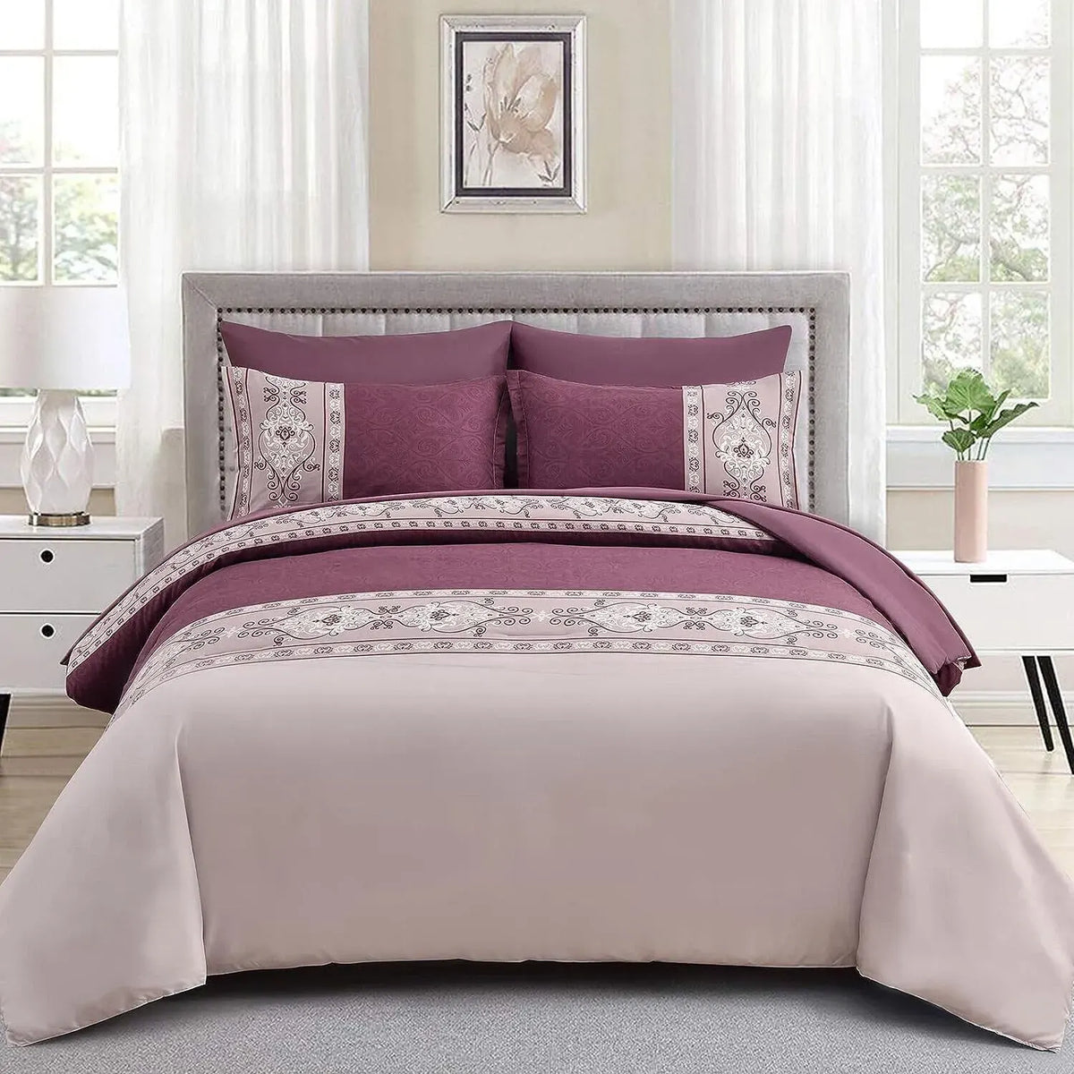 Red Bohemian Noelle Botanical Quilt / Doona / Duvet Cover set - Image 2
