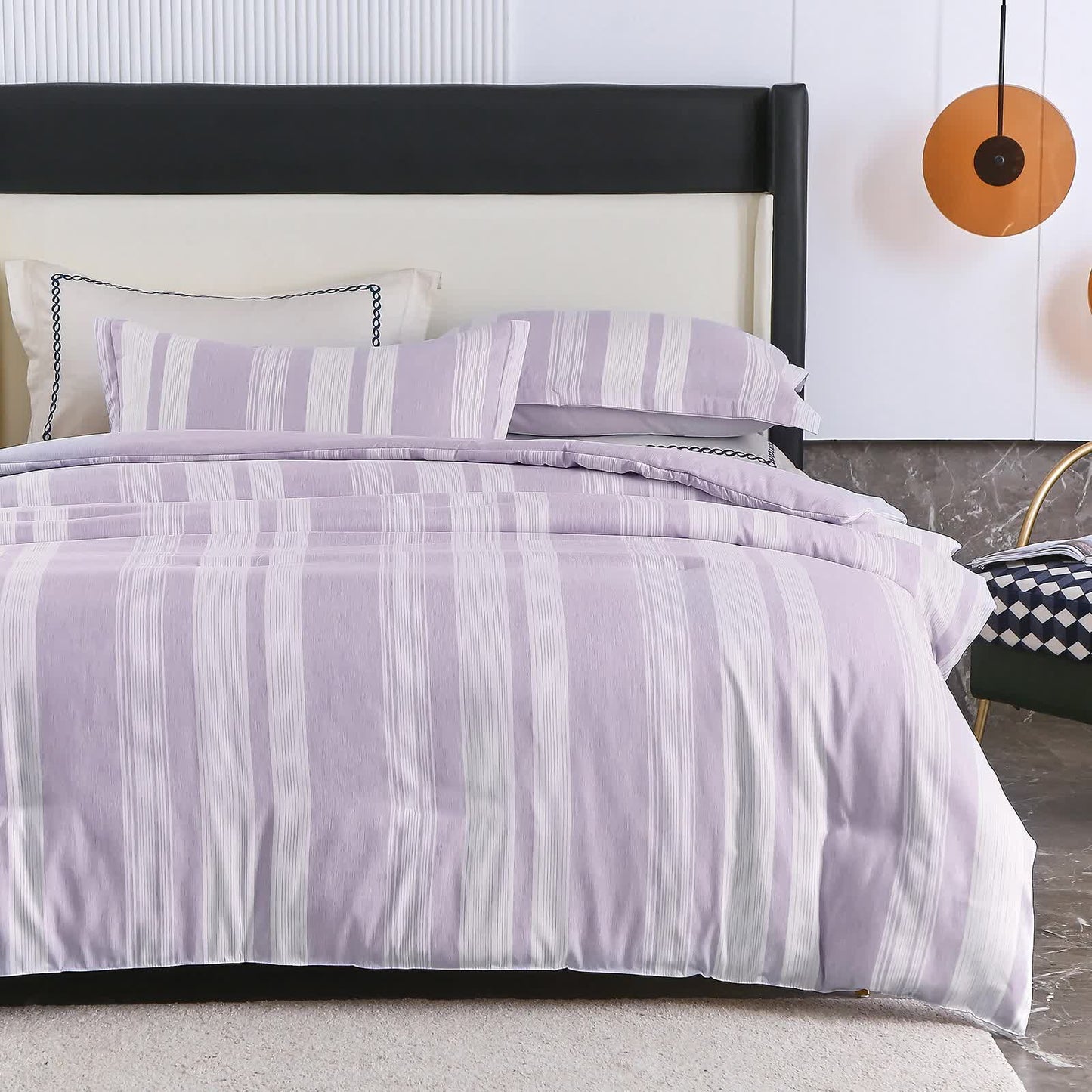 Midnight Calm stripes purple 3‑Piece Bedding – Cozy comforter Style - Image 2
