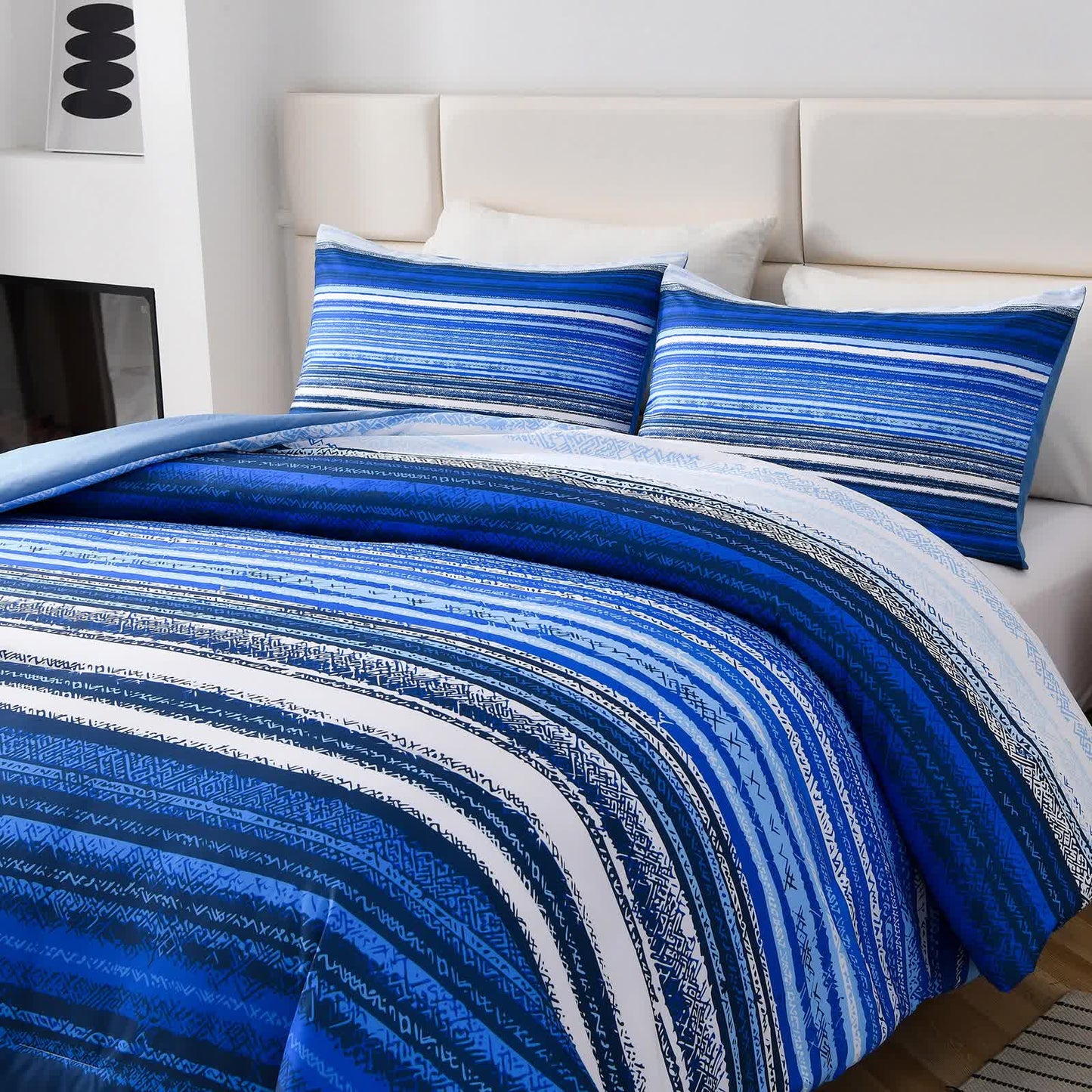 Nordic Calm stripes Blue 3‑Piece Comforter Set – Scandi Chic Vibes - Image 2