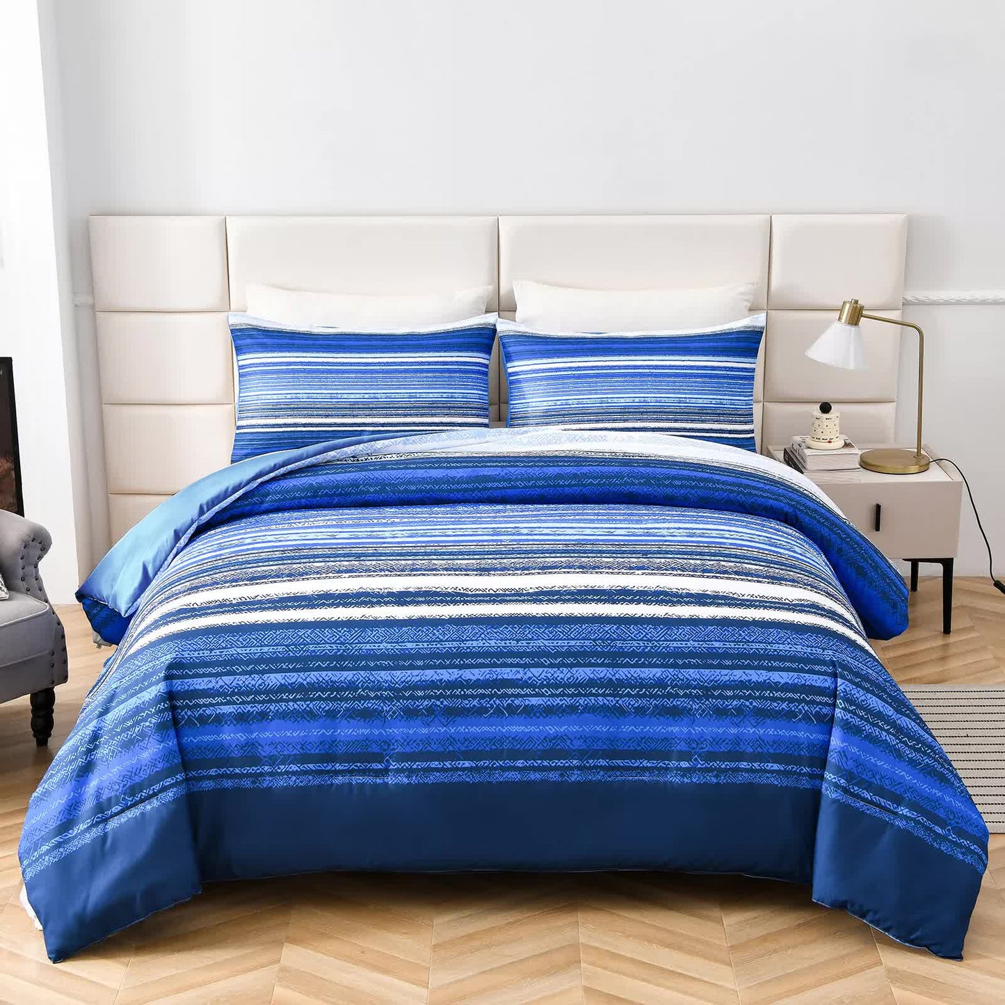 Nordic Calm stripes Blue 3‑Piece Comforter Set – Scandi Chic Vibes - Image 6