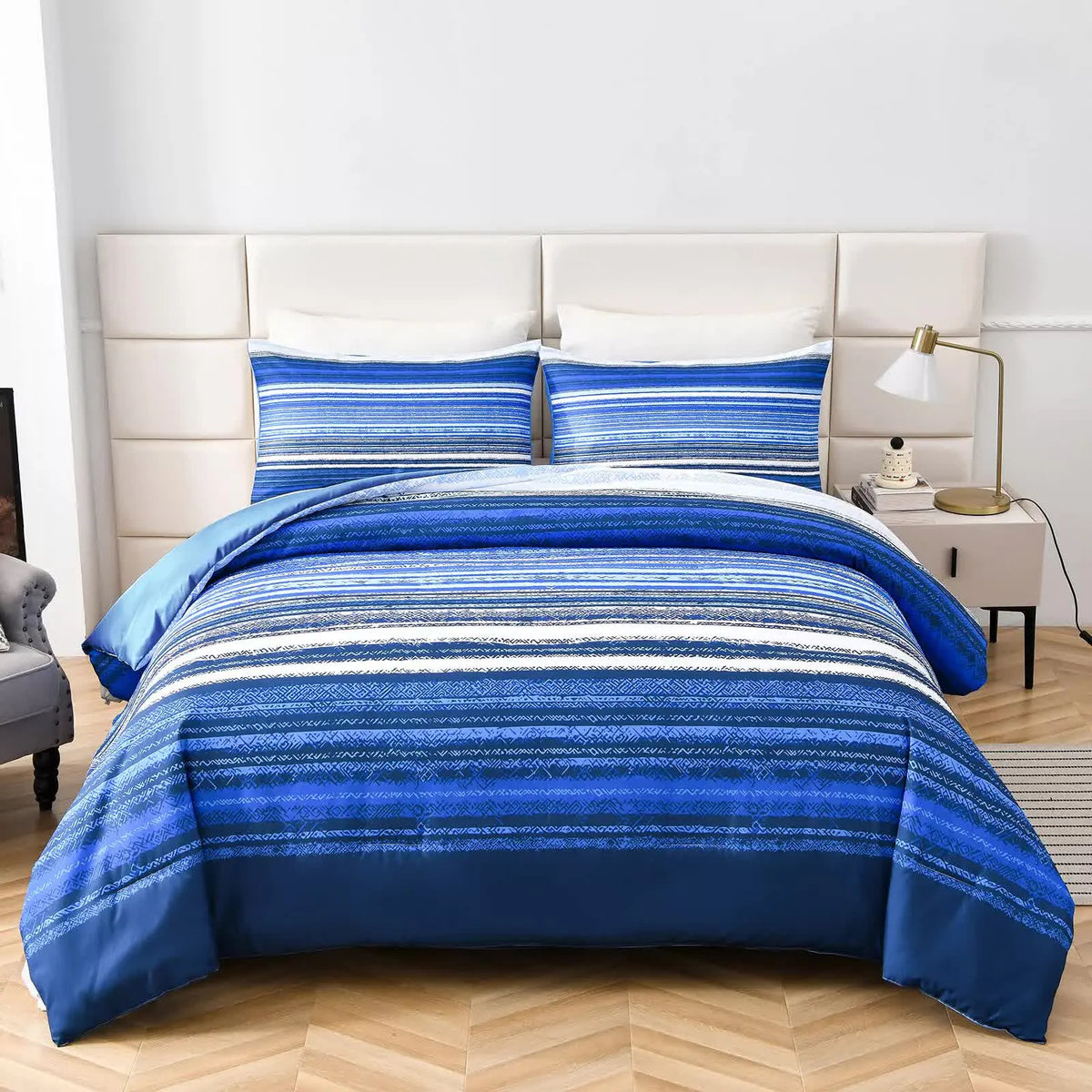 Nordic Calm stripes Blue 3‑Piece Comforter Set – Scandi Chic Vibes - Image 6