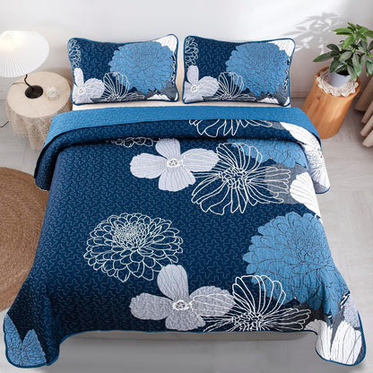 Frosted Magnolia Chic blue 3 Pc Comforter & Pillow Cover Set KING - Image 3