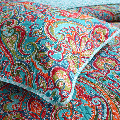 Blue Teal Boho Print Bedspread Quilt Set + Pillowcases - Image 7