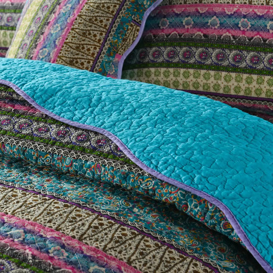 Grenn Teal Boho style Printed Bedspread Quilt Set + Pillowcases - Image 3