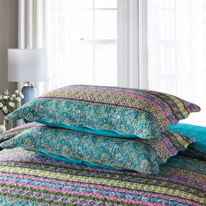 Grenn Teal Boho style Printed Bedspread Quilt Set + Pillowcases - Image 6