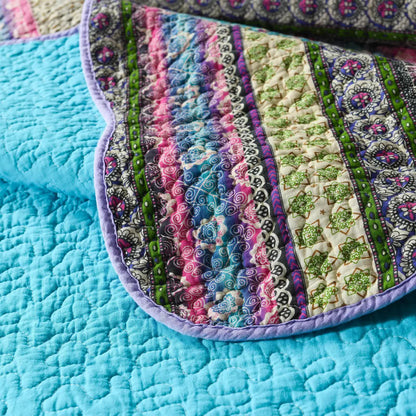 Grenn Teal Boho style Printed Bedspread Quilt Set + Pillowcases - Image 7