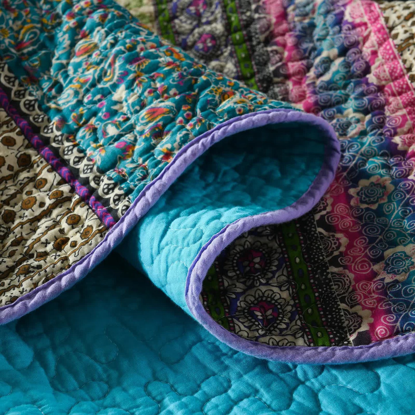 Grenn Teal Boho style Printed Bedspread Quilt Set + Pillowcases - Image 8