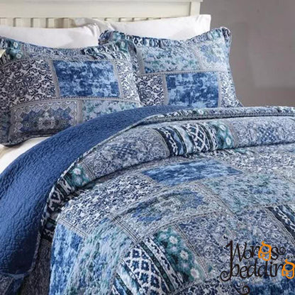 Boho Blue Quilted Coverlet & Pillow Set: Vibrant, Cozy Elegance - king - Image 2
