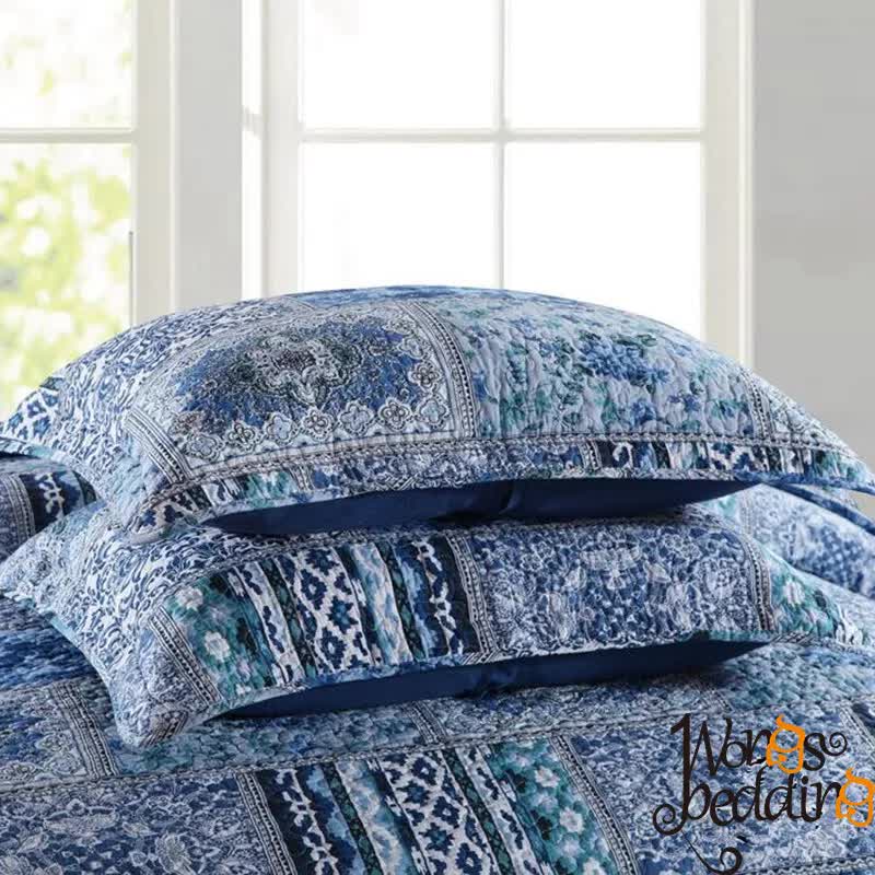 Boho Blue Quilted Coverlet & Pillow Set: Vibrant, Cozy Elegance - king - Image 4