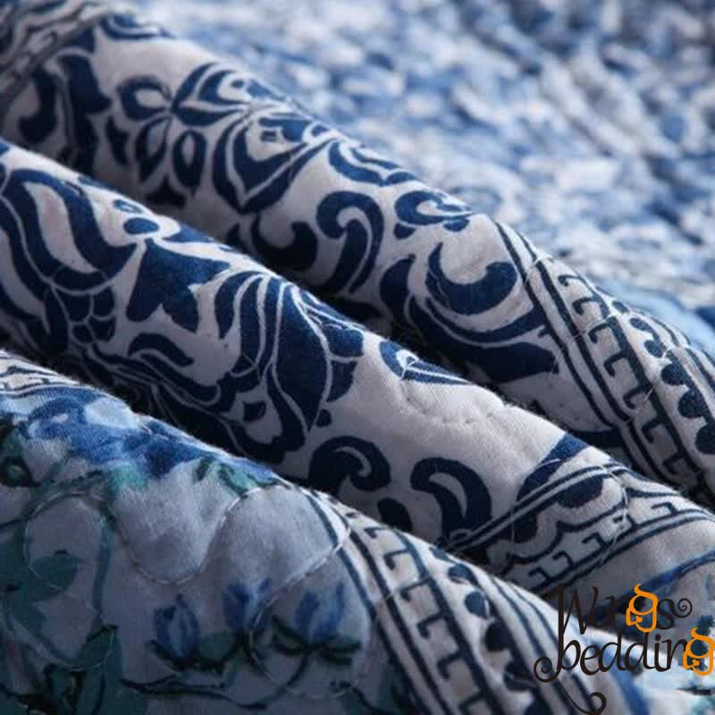 Boho Blue Quilted Coverlet & Pillow Set: Vibrant, Cozy Elegance - king - Image 5