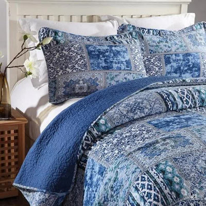 Boho Blue Quilted Coverlet & Pillow Set: Vibrant, Cozy Elegance - king - Image 6